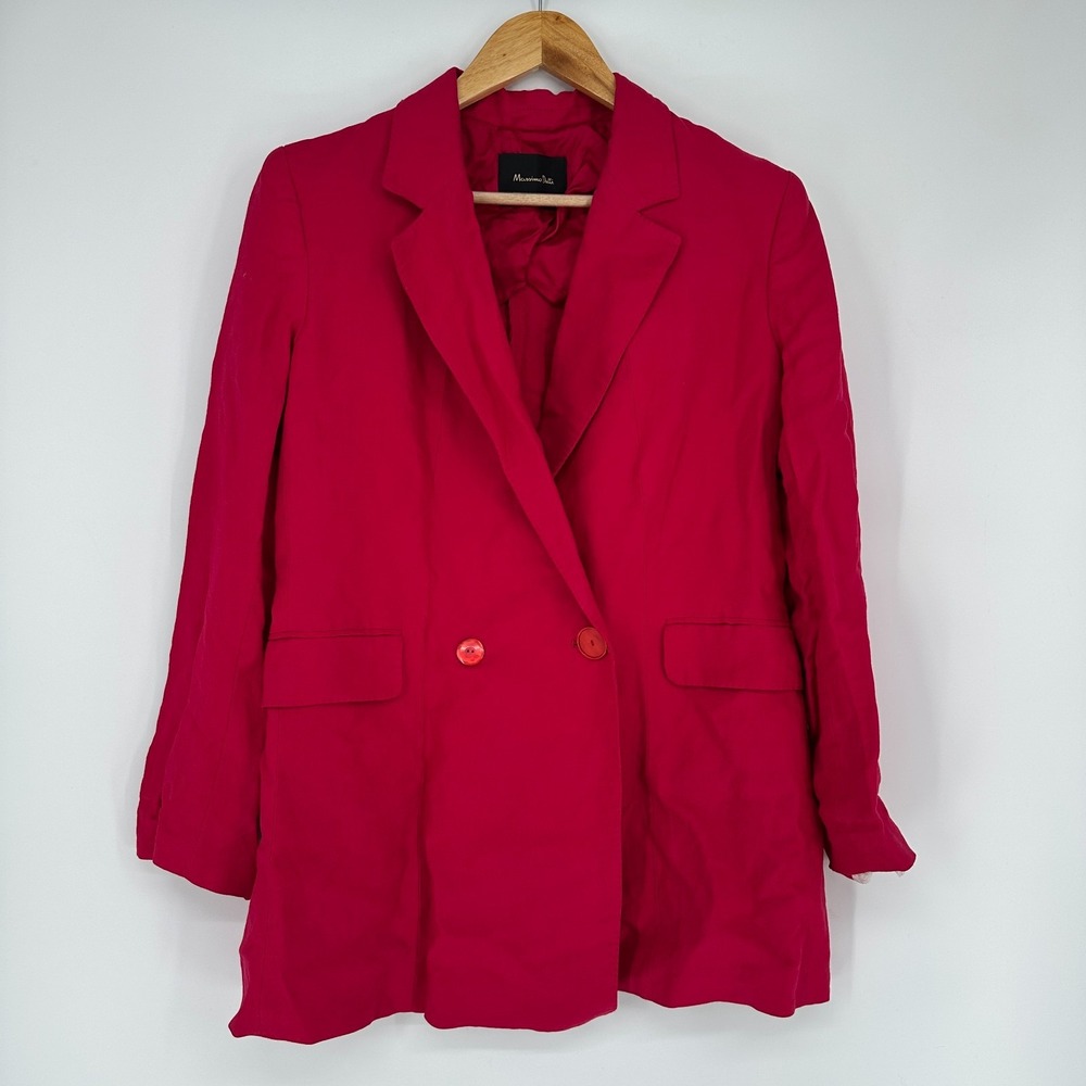 Massimo Dutti Womens Unlined Blazer Jacket Red Size US 10 Tweed